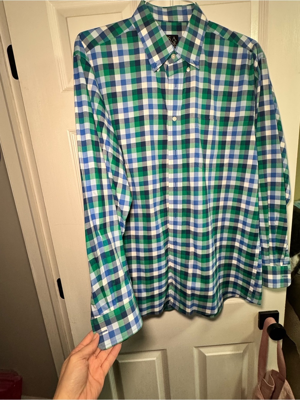Jos. A. Bank Green and Blue Plaid Button-Down Shirt